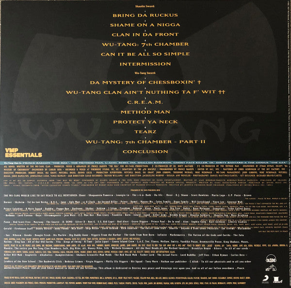Image of Back Cover of 2xLP - VG+/VG+ - WU-TANG CLAN, Enter The Wu-Tang (36 Chambers) (RCA; 19439893981, US 2021, Booklet, Print, With Obi, Gold Galaxy Vinyl, Club Edition), Strong VG+ copy. ,  - 3846102S