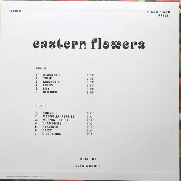 Image of Back Cover of LP - EX/EX - SVEN WUNDER, Eastern Flowers (Piano Piano; PP1001, Sweden 2020 Reissue, Pasteback Sleeve), Opened instore - still in shrinkwrap.,  - 2316543C