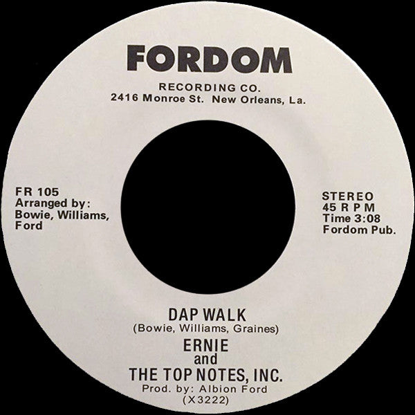 Image of Front Cover of 7" - /EX - ERNIE AND THE TOP NOTES, INC., Dap Walk / Things Are Better (Fordom Recording Co. ; FR 105, US Reissue), ,  - 2526159E