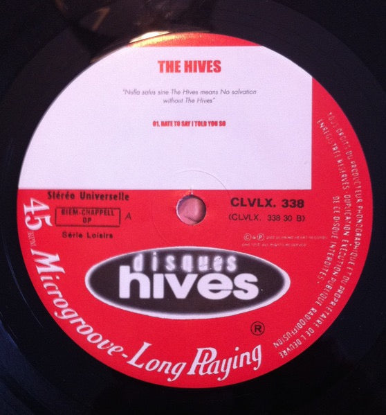 Image of Back Cover of 7" - VG+/VG - THE HIVES, Hate To Say I Told You So / Uptempo Venomous Poison (Burning Heart Records; BHR 1058, France 2002 Reissue, Hype Stickered Picture Sleeve), ,  - 4316203C