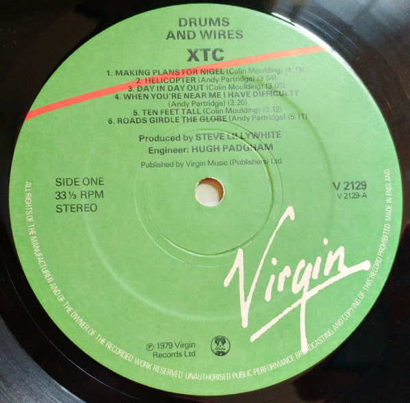 Image of Label Cover of LP - VG/VG+ - XTC, Drums And Wires (Virgin Green/Red; V 2129, UK 1979, No Insert), ,  - 2526350E