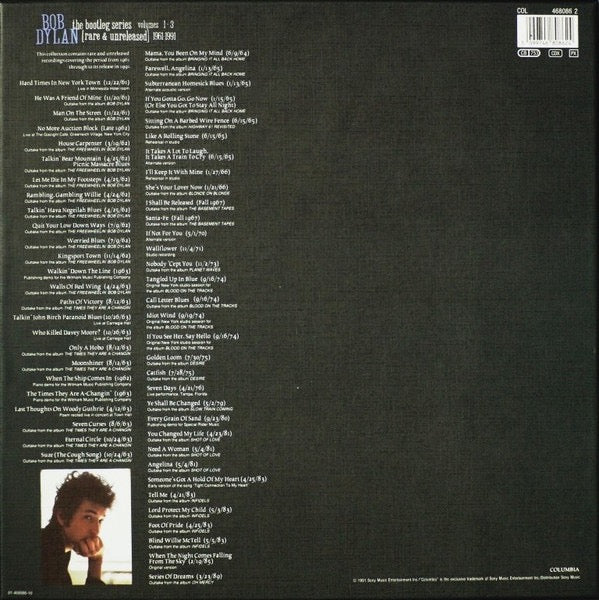 Image of Back Cover of 3xCD - VG+/VG+ - BOB DYLAN, Bootleg Series Vol 1-3 (Columbia; 4680862, Europe 1991, Box Set, Booklet), Booklet is creased.,  - 3416221C