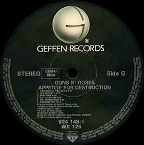 Image of Label Cover of LP - VG+/VG - GUNS N' ROSES, Appetite For Destruction (Geffen Records; 924 148-1, Europe 1987, Withdrawn Sleeve, Inner, Stickered Sleeve, First European pressing.), Side G is VG+, Side R is VG due to a few light hairlines. ,  - 2226282E