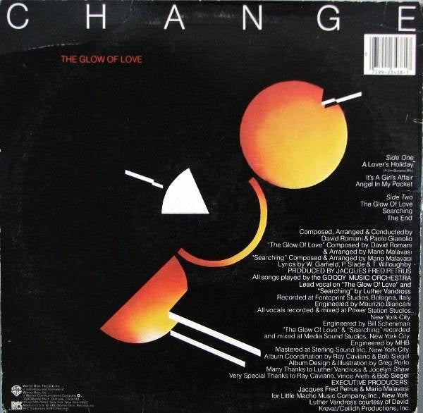 Image of Back Cover of LP - VG/VG - CHANGE, Glow Of Love (Warner Bros; RFC 3438, US 1980, Winchester Pressing), Light marks only. Slight ring and edge wear.,  - 3846036S
