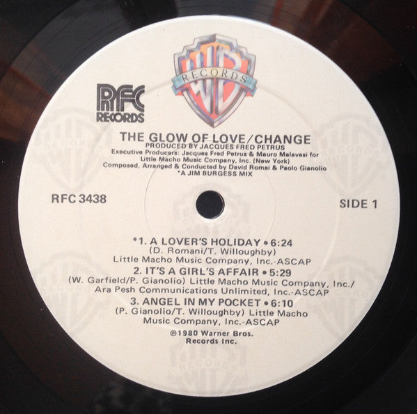 Image of Label Cover of LP - VG/VG - CHANGE, Glow Of Love (Warner Bros; RFC 3438, US 1980, Winchester Pressing), Light marks only. Slight ring and edge wear.,  - 3846036S