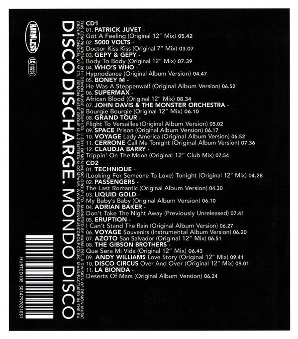 Image of Back Cover of 2xCD - EX/EX - VARIOUS, Disco Discharge. Mondo Disco (Harmless; HURTCD105, UK 2011, Slipcase), ,  - 1256057S