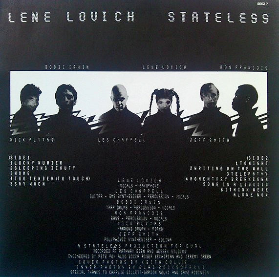 Image of Back Cover of 2714377C: LP - LENE LOVICH, Stateless (Stiff; SEEZ7, UK 1978, Insert, Pic Disc)   VG/VG+