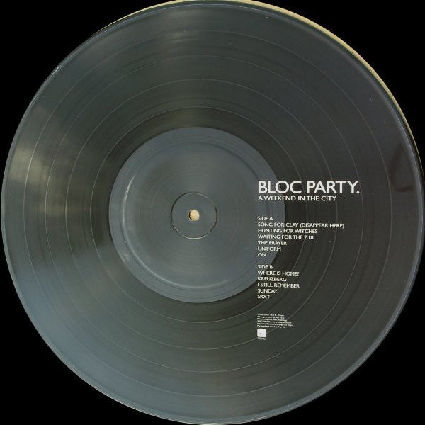 Image of Back Cover of LP - VG+/VG+ - BLOC PARTY, A Weekend In The City (Wichita; WEBB120PD, UK & Ireland 2007, Stickered Plastic Sleeve, Picture Disc), ,  - 2626126E