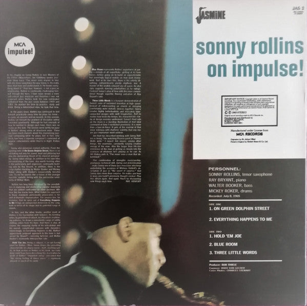 Image of Back Cover of LP - VG/VG - SONNY ROLLINS, On Impulse! (Jasmine Records ; JAS 2, UK 1982 Reissue), Sleeve opening taped.,  - 3716073C