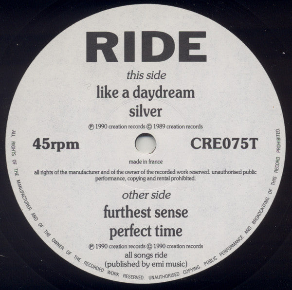 Image of Label Cover of 12" EP - VG/G - RIDE, Play (Creation Records; cre075t, UK 1990, Textured Sleeve), ,  - 2916036C