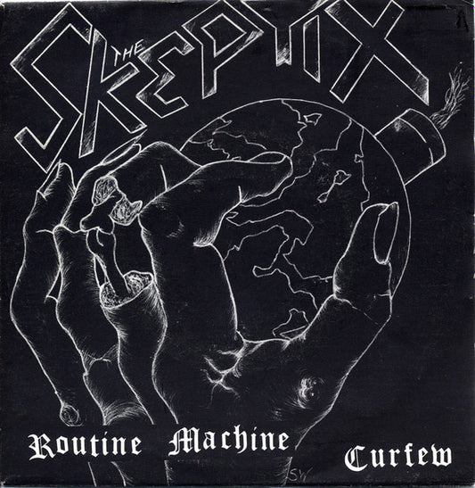 Image of Front Cover of 4225317E: 7" - THE SKEPTIX, Routine Machine / Curfew (Zenon Records; SKEP 001, UK 1982) Sleeve Creased  VG/VG+