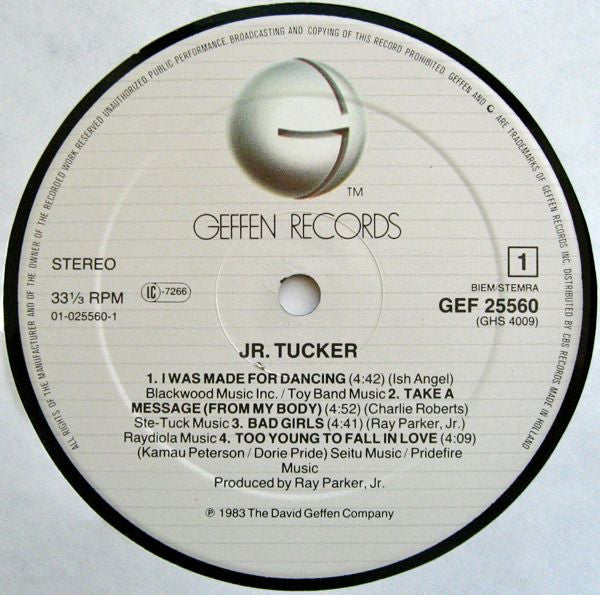 Image of Label Cover of LP - VG/VG - JR TUCKER, Jr Tucker (Geffen Records; GEF 25560, Europe 1983), Strong VG,  - 3546257S