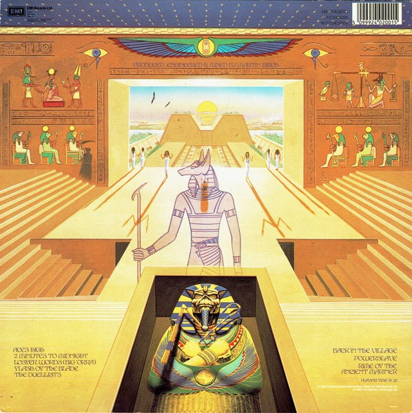 Image of Back Cover of LP - VG/VG - IRON MAIDEN, Powerslave (EMI; POWER 1, UK 1984, Textured Sleeve, Inner With Square Corners), Light hairlines. Edgewear.,  - 1726066E