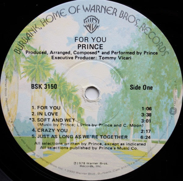 Image of Label Cover of LP - VG/VG - PRINCE, For You (Warner Bros. Records; BSK 3150, US 1978 Reissue, Inner), Disc is strong VG. Sleeve is VG+ but has a notch,  - 1146364S