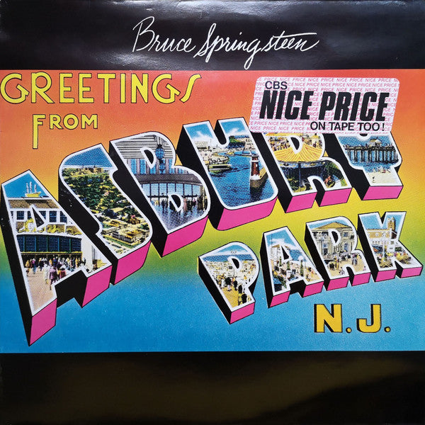 Image of Front Cover of LP - VG/VG+ - BRUCE SPRINGSTEEN, Greetings From Asbury Park (CBS Orange/Yellow Nice Price; CBS 32210, UK 1984 Reissue, Advert sheet & Company Inner, Stickered Sleeve), ,  - 3746231S