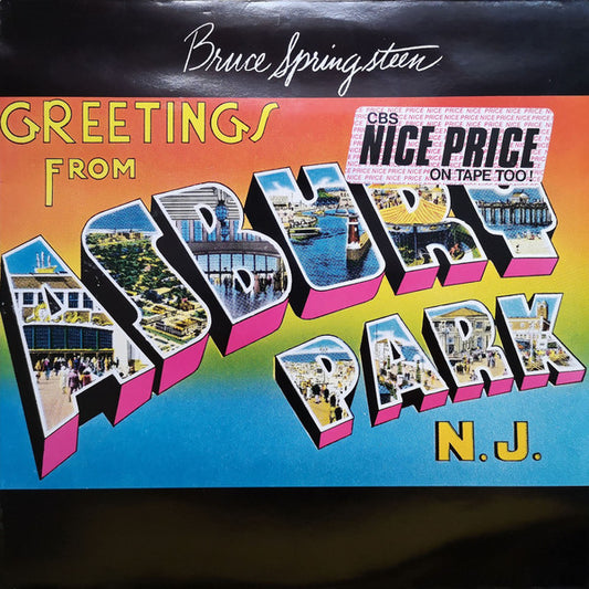 Image of Front Cover of LP - VG/VG+ - BRUCE SPRINGSTEEN, Greetings From Asbury Park (CBS Orange/Yellow Nice Price; CBS 32210, UK 1984 Reissue, Advert sheet & Company Inner, Stickered Sleeve), ,  - 3746231S
