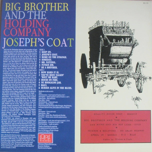 Image of Back Cover of LP - VG+/EX - BIG BROTHER AND THE HOLDING COMPANY, Joseph's Coat (Edsel Records; ED 170, UK 1986), ,  - 2225254E