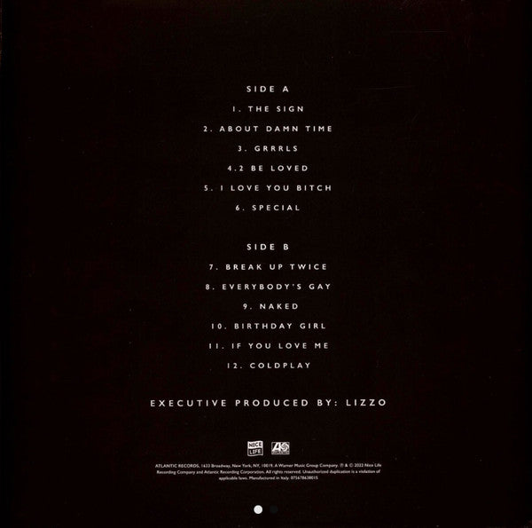 Image of Back Cover of 1433155E: LP - LIZZO, Special (Nice Life; 075678638015, Europe 2022, Inner, Black Vinyl)   NEW/NEW