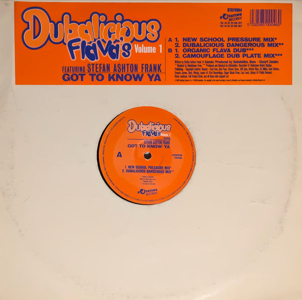 Image of Front Cover of 12" - VG/VG+ - DUBAHOLICS FEATURING STEFAN ASHTON FRANK, Got To Know Ya (Rotating Records; RTG1V 004, UK 1998), ,  - 3246026S