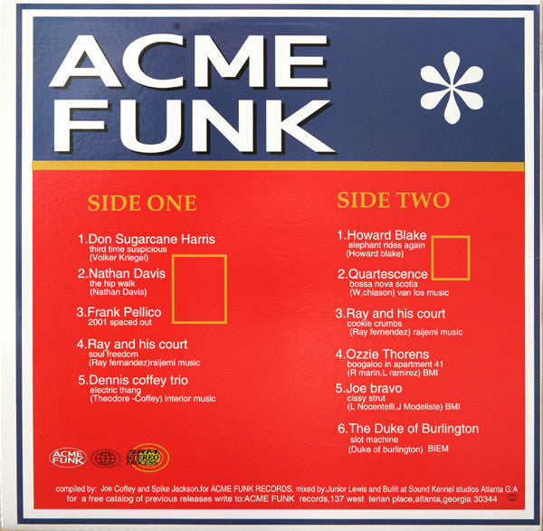 Image of Back Cover of 1524041E: LP - VARIOUS, Acme Funk (Original A Collection Of Hard Instrumentals) (Acme Funk; FUNK002, US 1994, Picture Sleeve) Corner Bumps, light marks to disc  VG/VG