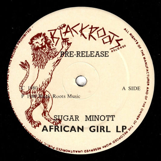 Image of Front Cover of LP - /VG - SUGAR MINOTT, African Girl (Black Roots; none, UK 1980, Pre-Release, Plain Sleeve), Some writing on plain sleeve, Tracklist:A1		Ghetto YouthsA2		Holy Mount ZionA3		African GirlA4		Chant A PsalmsA5		All I Want Is Jah JahB1		Come Sister ComeB2		Jah Jah ChildrenB3		Penny For My SongB4		Love Jah For EverB5		Mind Your Motion - 3926047E