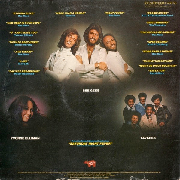 Image of Back Cover of 2xLP - VG/VG - VARIOUS, Saturday Night Fever (The Original Movie Sound Track) (RSO; 2658 123, UK 1977, Gatefold, No Insert, Made in England at top of label), Edge and Ring Wear,  - 2646096S