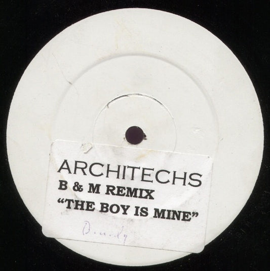 Image of Front Cover of 12" - /G+ - B & M, The Boy Is Mine (Architechs Remixes) (Not On Label; BIM 001, UK 1998, Stickered White Label, Unofficial), few marks one side and a few pressing defects - minor. pen on label,  - 1946159S