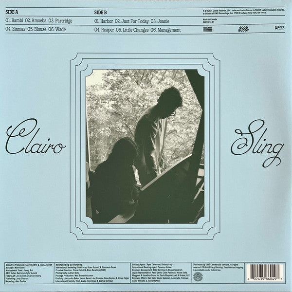 Image of Back Cover of LP - VG+/VG - CLAIRO, Sling (Republic Records; B0033912-01, Europe 2021, Gatefold, Inner, Dark Green Vinyl), ,  - 3116480C