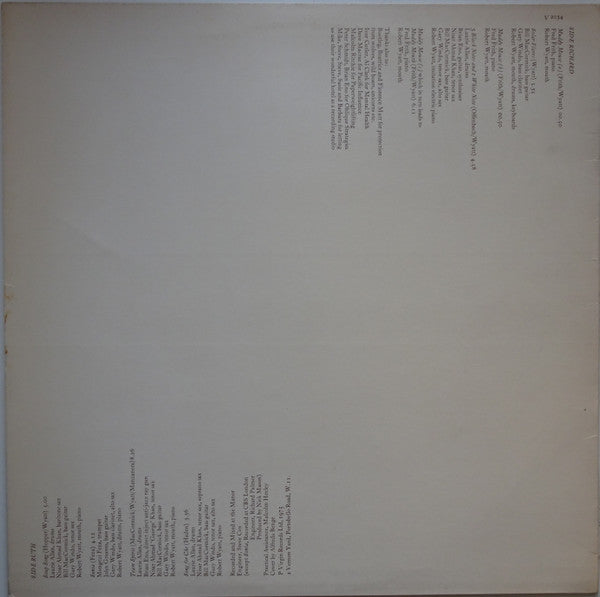 Image of Back Cover of 5144305S: LP - ROBERT WYATT, Ruth Is Stranger Than Richard (Virgin Coloured Drawing; V 2034, UK 1975) Sticker Damage  VG/VG+