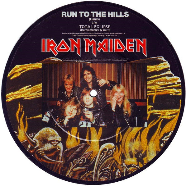 Image of Back Cover of 7" - /VG - IRON MAIDEN, Run To The Hills (EMI; EMIP5263, UK 1982, Plain Plastic Sleeve, Picture Disc), ,  - 2356118S