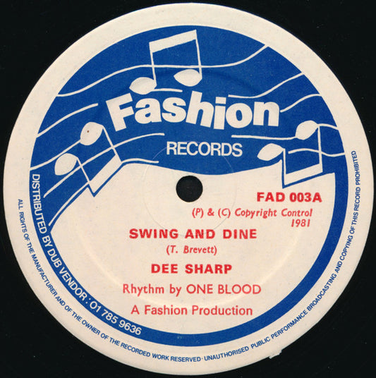 Image of Front Cover of 12" - VG/VG+ - DEE SHARP, Swing And Dine / Follow Your Heart (Fashion Records ; FAD 003, UK 1981, Company Sleeve), Light staining on company sleeve.,  - 2346168S