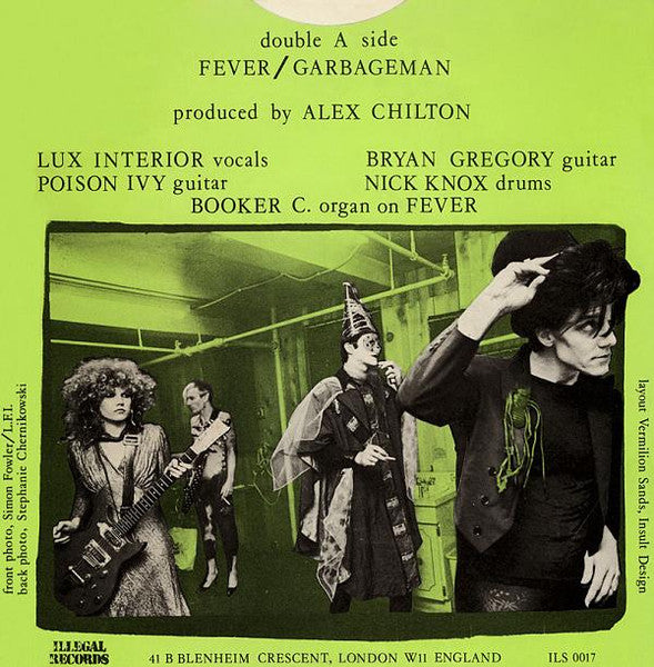 Image of Back Cover of 7" - VG/VG+ - THE CRAMPS, Fever/ Garbageman (Illegal; ILS0017, UK 1980 Reissue, Picture Sleeve With Four Photos), Ring Wear, Damage To Sleeve Opening,  - 4126527E