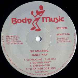 Image of Label of 3744390S: LP - JANET KAY, So Amazing (Body Music; JANET 01, UK 1988, Picture sleeve) Light marks only. Light wear to sleeve with creases at edge and evidence of small previous price sticker.  /VG+