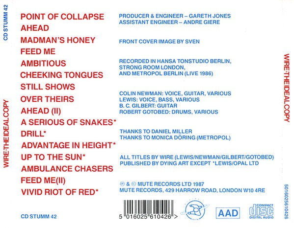 Image of Back Cover of CD - VG+/VG - WIRE, The Ideal Copy (Mute; CD STUMM 42, Europe , Jewel Case), Scratch (CD),  - 3316416C