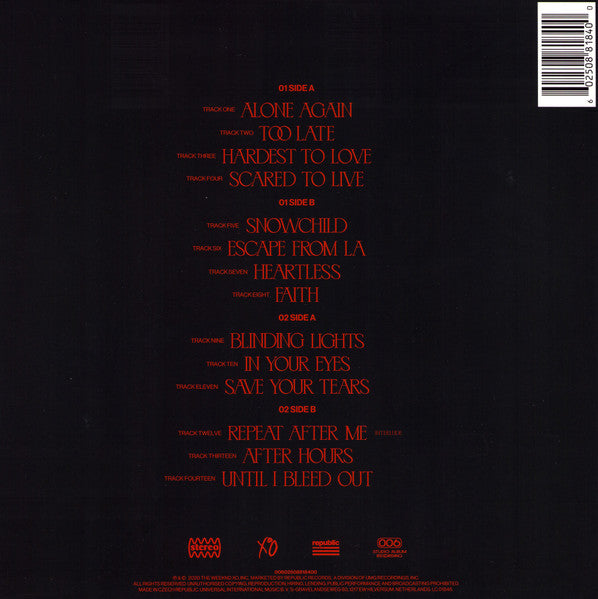 Image of Back Cover of 2xLP - VG/VG+ - THE WEEKND, After Hours (XO ; 00602508818400, Europe 2020, Gatefold, 2 Inners), Ring Wear,  - 2546312S