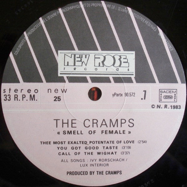 Image of Label Cover of Mini-LP - VG+/VG - THE CRAMPS, Smell Of Female (New Rose; NEW 25, France 1983, Laminated Sleeve), Strong VG,  - 2826206E