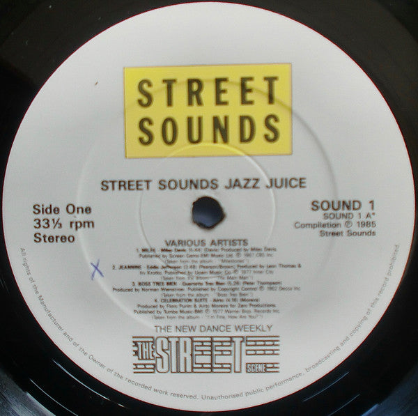 Image of Label Cover of LP - VG/VG - VARIOUS, Jazz Juice (Streetsounds; SOUND 1, UK 1985), Sleeve lightly worn and stained; sticker on front. Split seams on inner,  - 3816437C