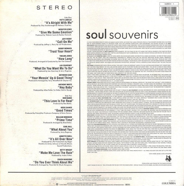 Image of Back Cover of LP - VG/VG - VARIOUS, Soul Souvenirs - Volume Two (Columbia; 468824 1, Netherlands 1991), A couple of unsightly scuffs but plays VG,  - 4326398E