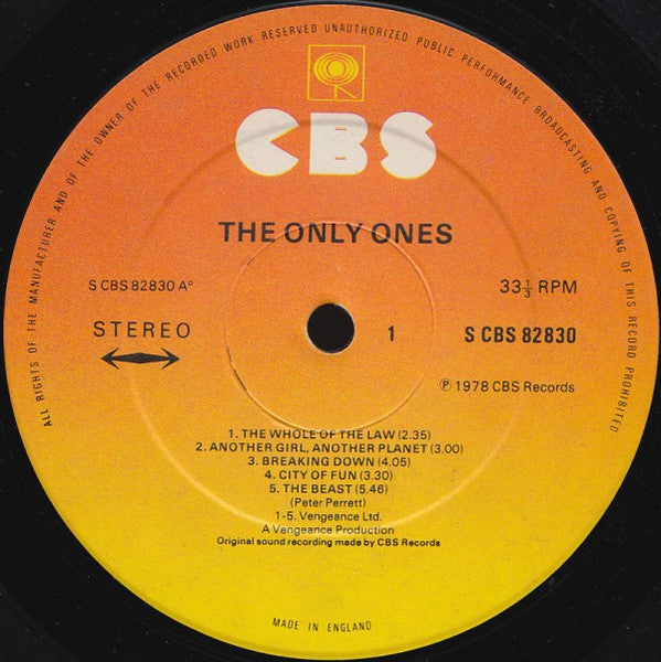 Image of Label Cover of LP - G+/VG - THE ONLY ONES, The Only Ones (CBS; 82830, UK 1978, Insert), Strong VG, light marks. Heavy edge wear and sticker damage on back of sleeve coloured in marker, spine completely unreadable, creasing. ,  - 3346308S