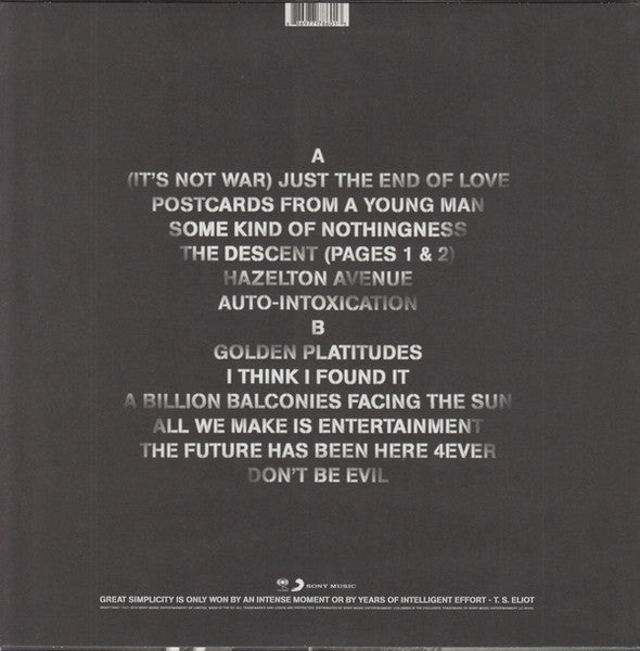 Image of Back Cover of LP - EX/EX - MANIC STREET PREACHERS, Postcards From A Young Man (Columbia; 88697778601, Europe 2010, Inner), ,  - 4226069E