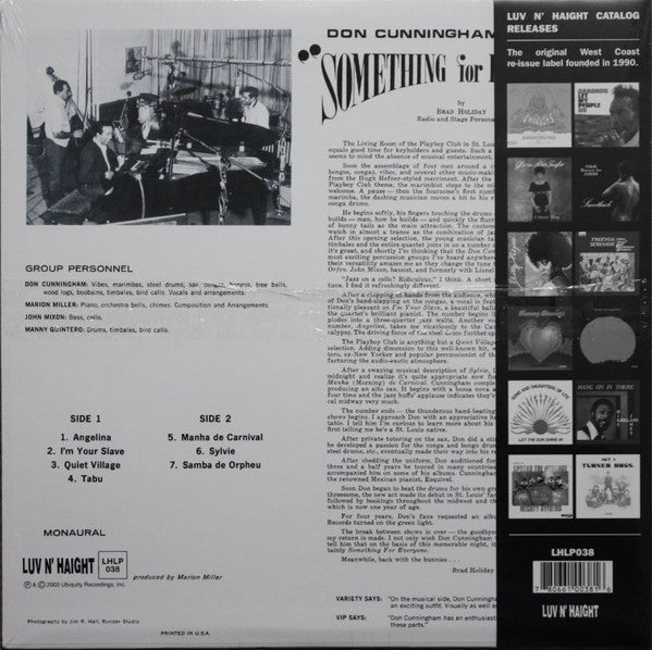 Image of Back Cover of LP - VG+/VG - DON CUNNINGHAM QUARTET, Something For Everyone (Luv N' Haight; LHLP038, US 2020 Reissue, Inner, Mono), No obi; sleeve shrink-wrapped. Record has quite a few light storage marks,  - 2616440C