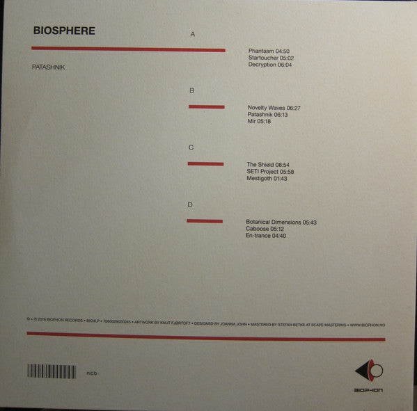 Image of Back Cover of 2xLP - VG+/VG+ - BIOSPHERE, Patashnik (Biophon Records; BIO4LP, Norway 2016 Reissue, Gatefold), Still In Opened Shrinkwrap,  - 3346016S