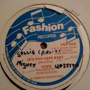 Image of Back Cover of 12" - G+/VG - JACKIE, It's Too Late (Fashion Records; FAD 002, UK 1981, Company Sleeve), Light marks. Small rips on company sleeve.,  - 2346171S
