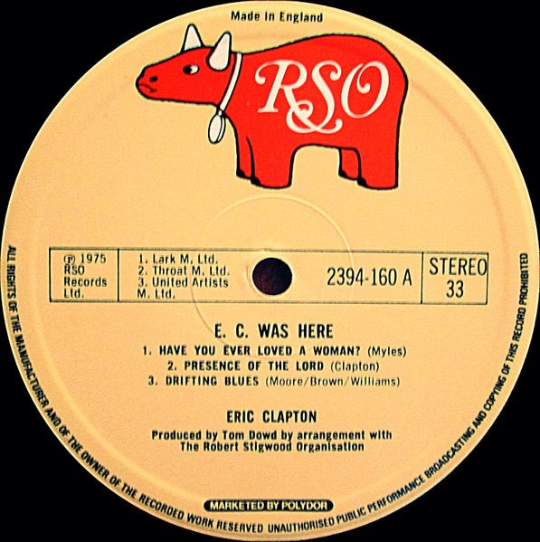 Image of Label Cover of 2814262C: LP - ERIC CLAPTON, E.C. Was Here (RSO ; 2394 160, UK 1975, Inner) Strong VG+, Sticker damage to sleeve  VG/VG+