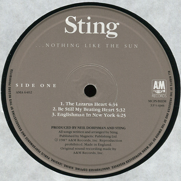 Image of Label Cover of 5124078E: 2xLP - STING, ...Nothing Like The Sun (A&M; AMA 6402, UK 1987, Insert and Print, Stereo)   VG/VG+