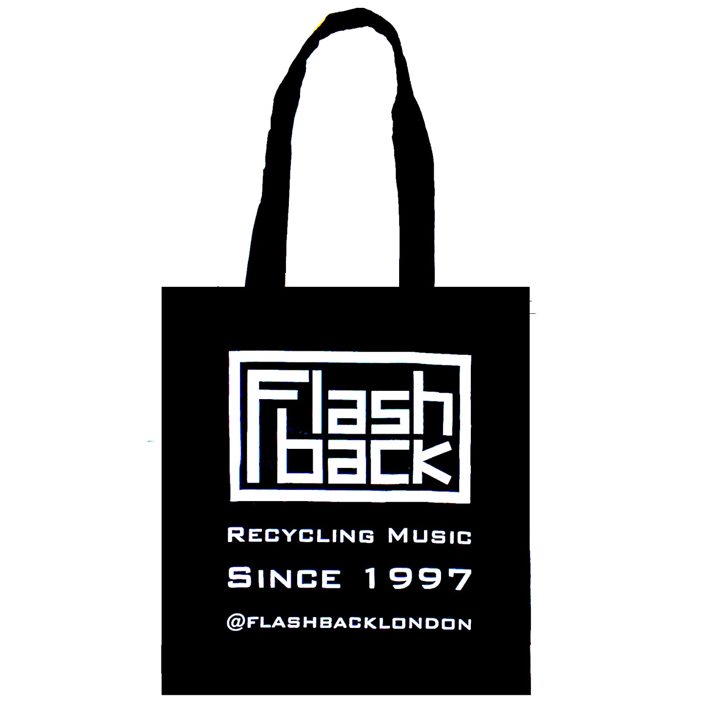 Image of Front Cover of 1299999E: Accessories - FLASHBACK TOTE BAG, White Logo On Black Cotton Bag (, UK )   NEW/NEW