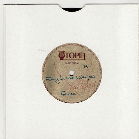 Image of Front Cover of 4822135E: 7" - TOBRUK, Falling (Utopia Blue Room; , UK 1985, One Sided Acetate With Hand Written Labels - "not accepted" Written In Red Biro So Maybe A Different Mix To The Commercial Release) Marks And Stains On Disc But Plays Through A Solid VG With The Odd Pop And Click  /G+