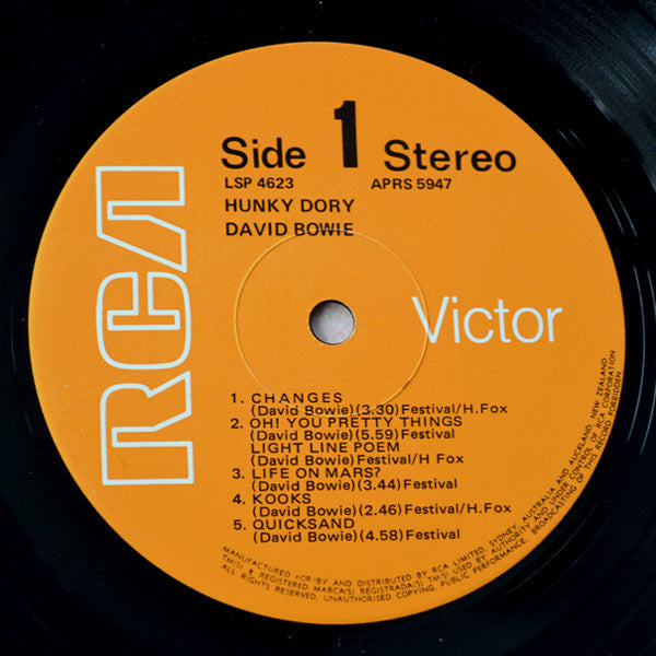 Image of Label Cover of LP - VG+/VG - DAVID BOWIE, Hunky Dory (RCA Victor; LSP 4623, New Zealand 1978, No Text on Front Sleeve, G Print Logo and N.Z. 878 On Bottom Right of rear Sleeve), ,  - 2226260E