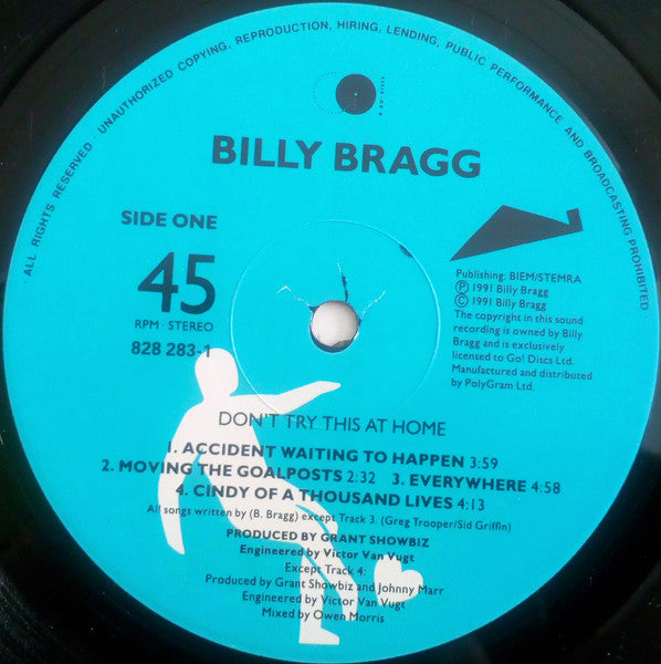 Image of Label Cover of 0125296E: LP - BILLY BRAGG, Don't Try This At Home (Go! Discs; INT 828 279-1, UK 1991, Glossy Sleeve, 2 Inners)   VG+/VG+