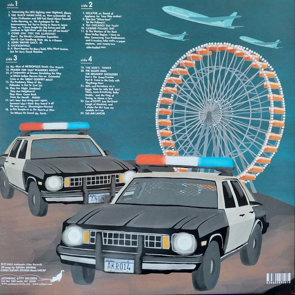 Image of Back Cover of LP - VG/VG+ - SUFJAN STEVENS, Illinois (Asthmatic Kitty Records; AKR 014, US 2000s Reissue, Triple Gatefold, Insert, Sufjan Stevens Music Credit On label), Edge Wear,  - 3646346S